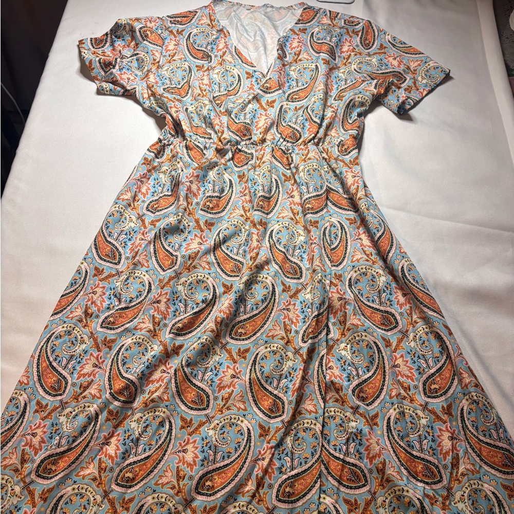 Paisley Maxi Dress in Blue and Orange
